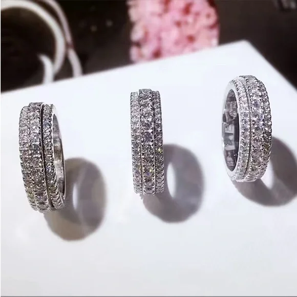 NEW LUXURY 925 Silver Luxurious Unisex Ring Fashion Diamond Ring - Picture 4 of 6